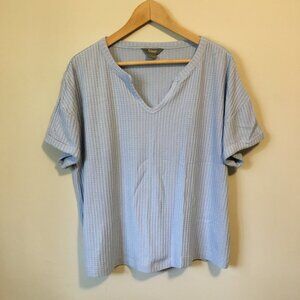 Pale Blue Tunic Neck Rolled Cuff Waffle Tee